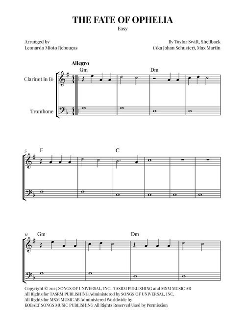 The Fate Of Ophelia (Arr. Leonardo Mioto Rebouças) - Taylor Swift (Instrumental Duet)