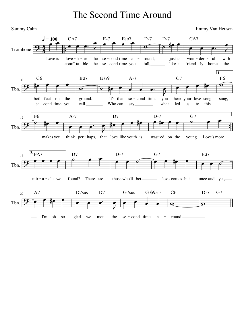 The Second Time Around Sheet Music with Chords for Trombone