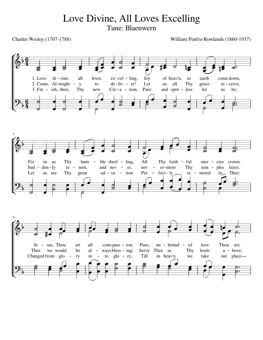 Love Divine, All Loves Excelling: Blaenwern Sheet Music for Organ (Mixed Duet) | MuseScore.com