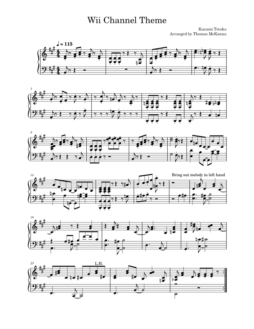 Wii Channel Theme Nintendo Sheet Music for Piano (Solo)