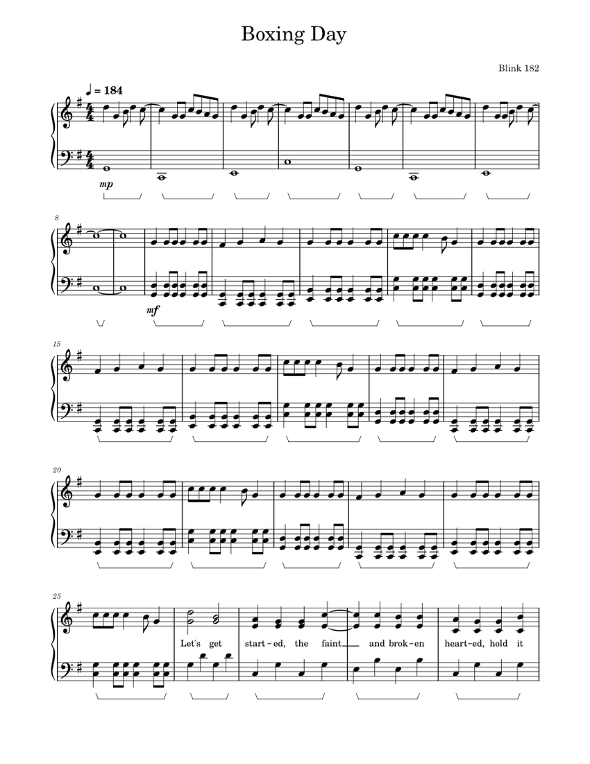 Boxing Day Blink182 Sheet music for Piano (Solo) Easy