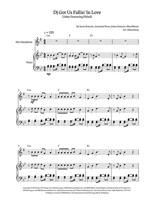Dj Got Us Fallin' In Love (Arr. Heisenberg) - Usher Featuring Pitbull (Alto Sax and Piano)