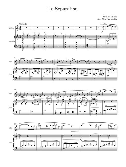 La séparation – Mikhail Glinka Violin, Piano