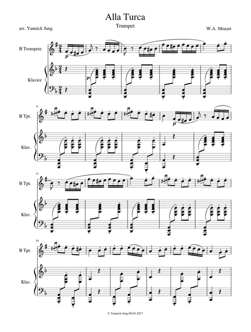 Alla Turca for Trumpet and Piano (Videoscore)