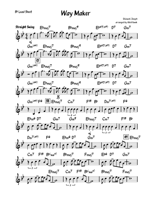Way Maker - Lead Sheet (B flat)