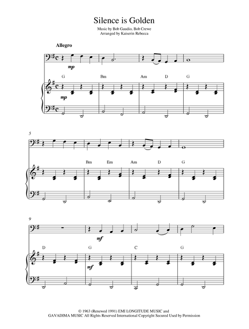 Silence Is Golden (Arr. Kaiserin Rebecca) - Bob Gaudio, Bob Crewe (Cello and Piano)