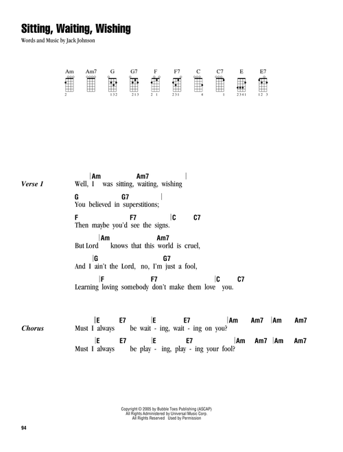 Sitting, Waiting, Wishing - Jack Johnson (Ukulele Chords-Lyrics)