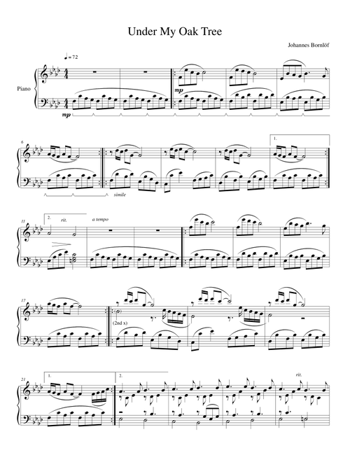 Under My Oak Tree (Arr. Johannes Bornlöf) (Piano Solo)