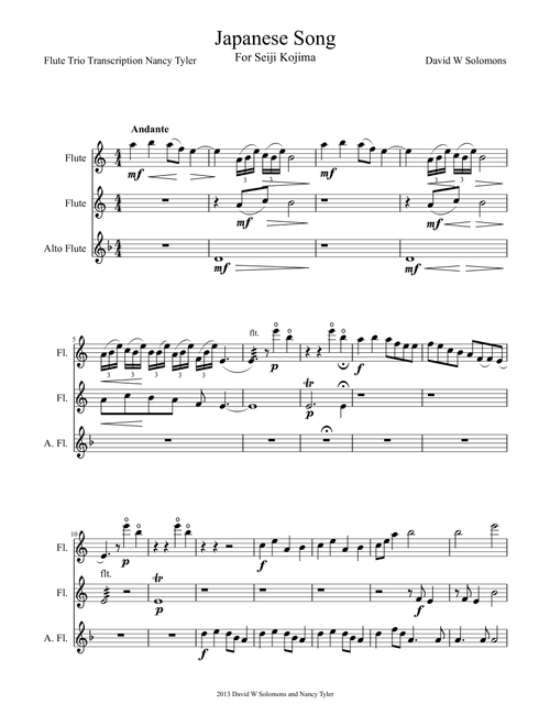 Japanese Song for flute trio (2 standard flutes and 1 alto flute) (Arr. Nancy Tyler) - David Warin Solomons (Woodwind Ensemble)