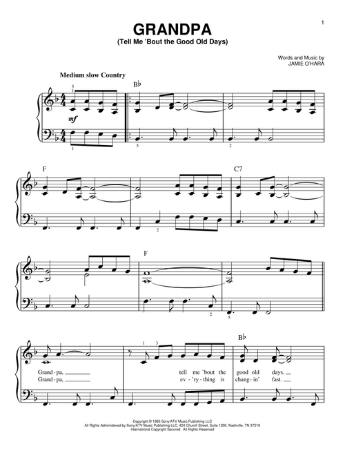 Grandpa (Tell Me 'Bout The Good Old Days) - The Judds (Very Easy Piano)