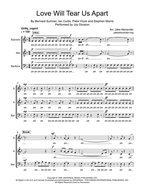 Love Will Tear Us Apart (Arr. Jake Alexander) - Joy Division (Choral, SAB)
