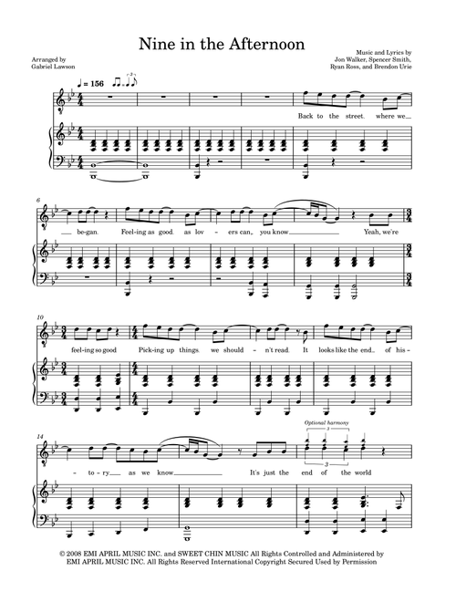 Nine In The Afternoon (Arr. Gabriel Lawson) - Panic At The Disco (Piano Vocal)