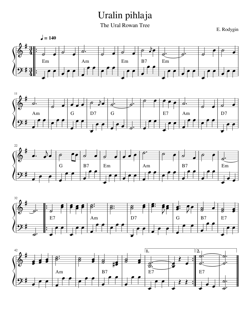 Uralin pihlaja Sheet music for Piano (Solo) 