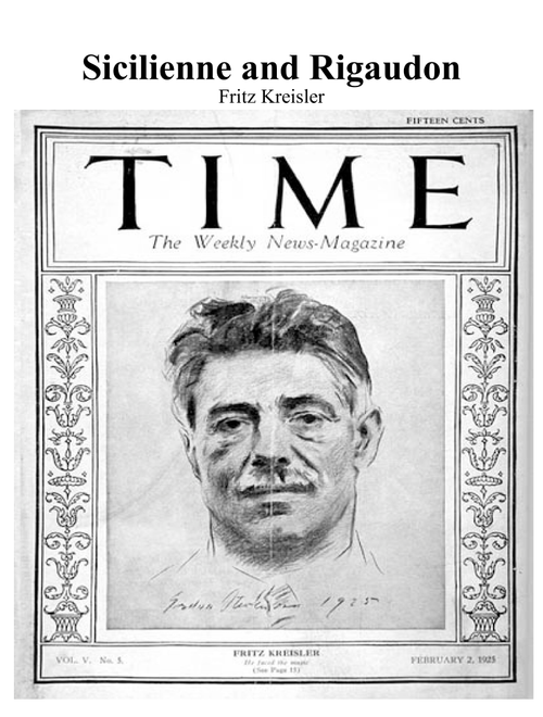 Sicilienne and Rigaudon for Solo Violin & Pianoforte (Arr. Keith Terrett) - Friedrich "Fritz" Kreisler (February 2 1875 – January 29 1962) (Violin and Piano)