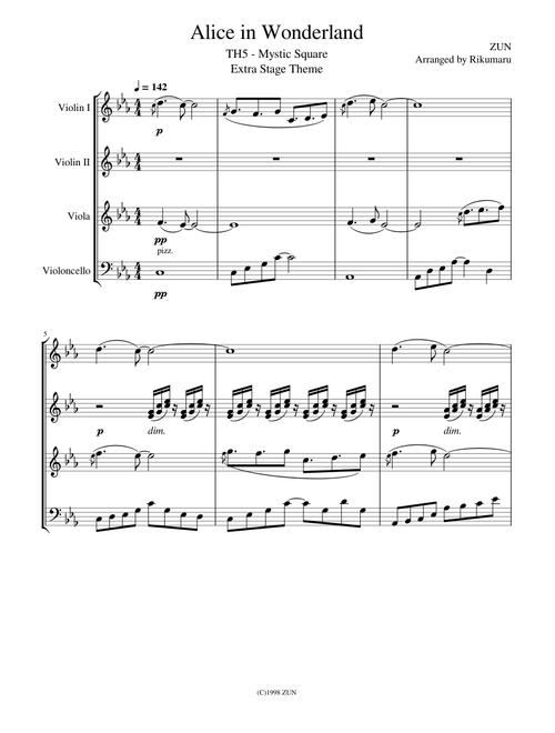 Alice in Wonderland – ZUN String Quartet Arrangement