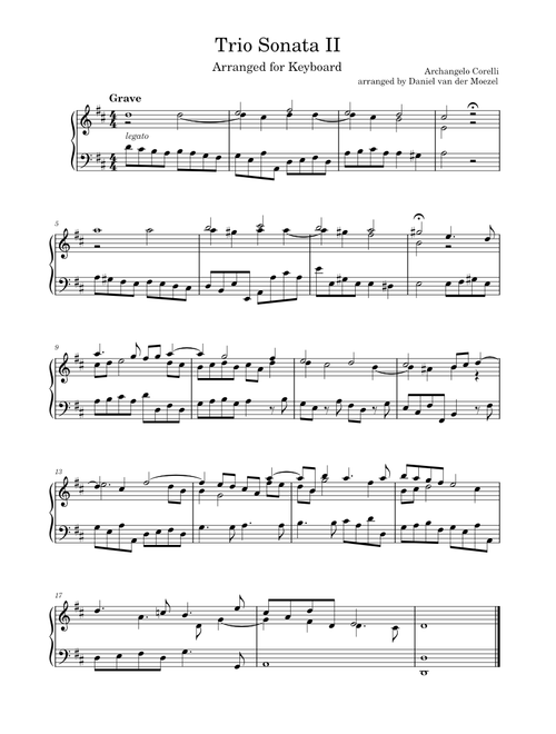 Trio Sonata in D major, Op.3 No.2 – A. Corelli, arranged for solo keyboard