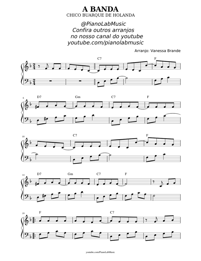 A Banda - Chico Buarque Sheet Music with Chords for Piano (Solo) easy ...