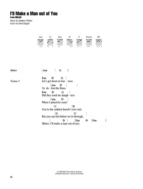 I'll Make A Man Out Of You (from Mulan) - David Zippel (Guitar Chords-Lyrics)