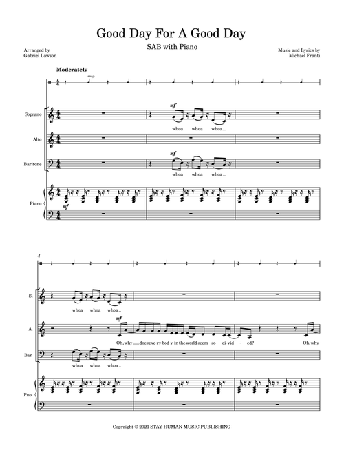 Good Day For A Good Day (Arr. Gabriel Lawson) - Michael Franti & Spearhead (Choral, SAB)