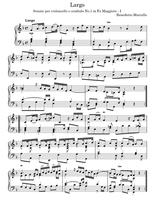 Benedetto Marcello - Largo - Sonata for Cello No.1 in F major Piano