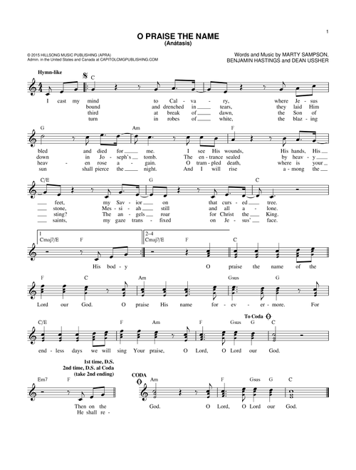 O Praise The Name (Anastasis) - Hillsong Worship (Lead Sheet - Fake Book)