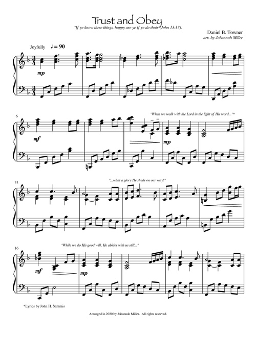 Trust and Obey (Arr. Johannah Miller) - Daniel B. Towner (Piano Solo)