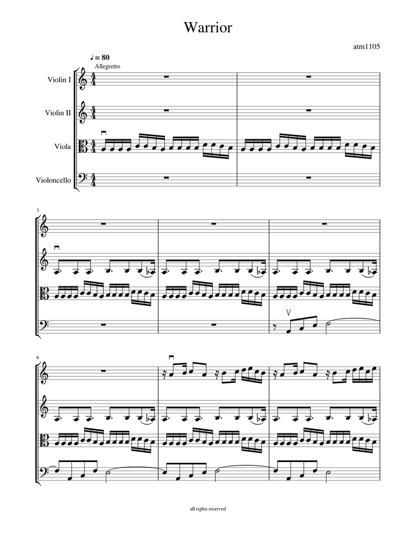 Warrior Sheet Music For Violin Viola Cello String Quartet warrior-sheet-music-for-violin-viola-cello-string-quartet