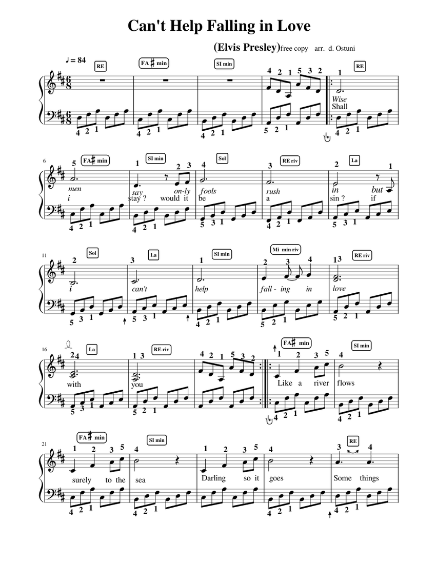 CAN'T HELP FALLING IN LOVE Sheet music for Piano (Solo)
