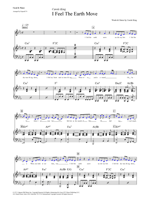 I Feel The Earth Move (Arr. Popnroll 1976) - Carole King (Piano Vocal)