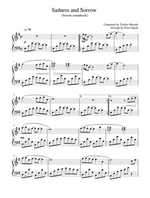 Sadness and Sorrow for PIANO SOLO