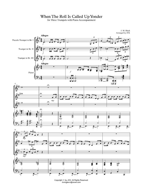 HYMN FOR TRUMPET TRIO - When The Roll Is Called Up Yonder (Arr. JEK) - J. M. Black (Small Ensemble)