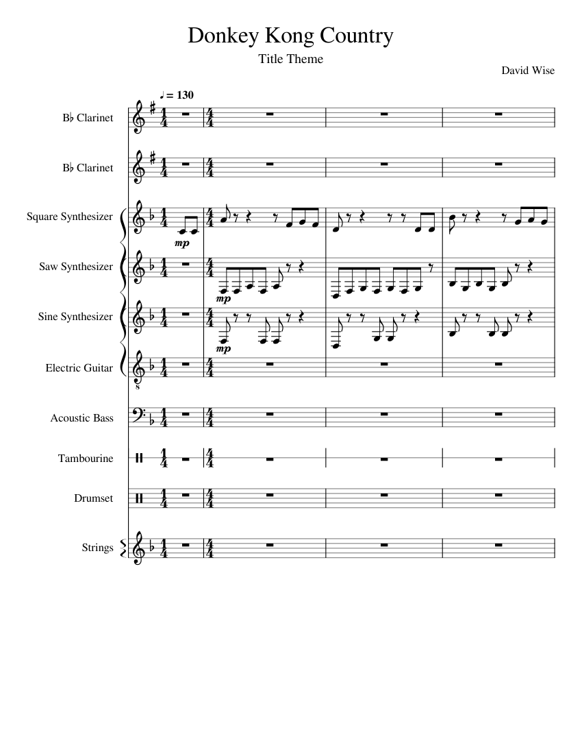 Donkey Kong Country : Title Sheet Music for Tambourine, Clarinet in b ...