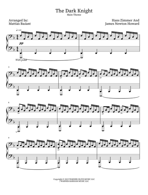The Dark Knight (Main Theme) (Arr. Mattias Bazant) - Hans Zimmer (Piano Solo)