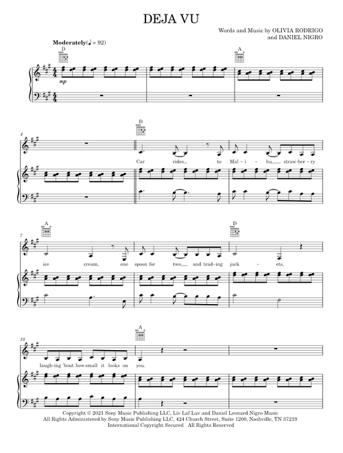 Deja vu - Olivia Rodrigo (Piano-Vocal-Guitar)