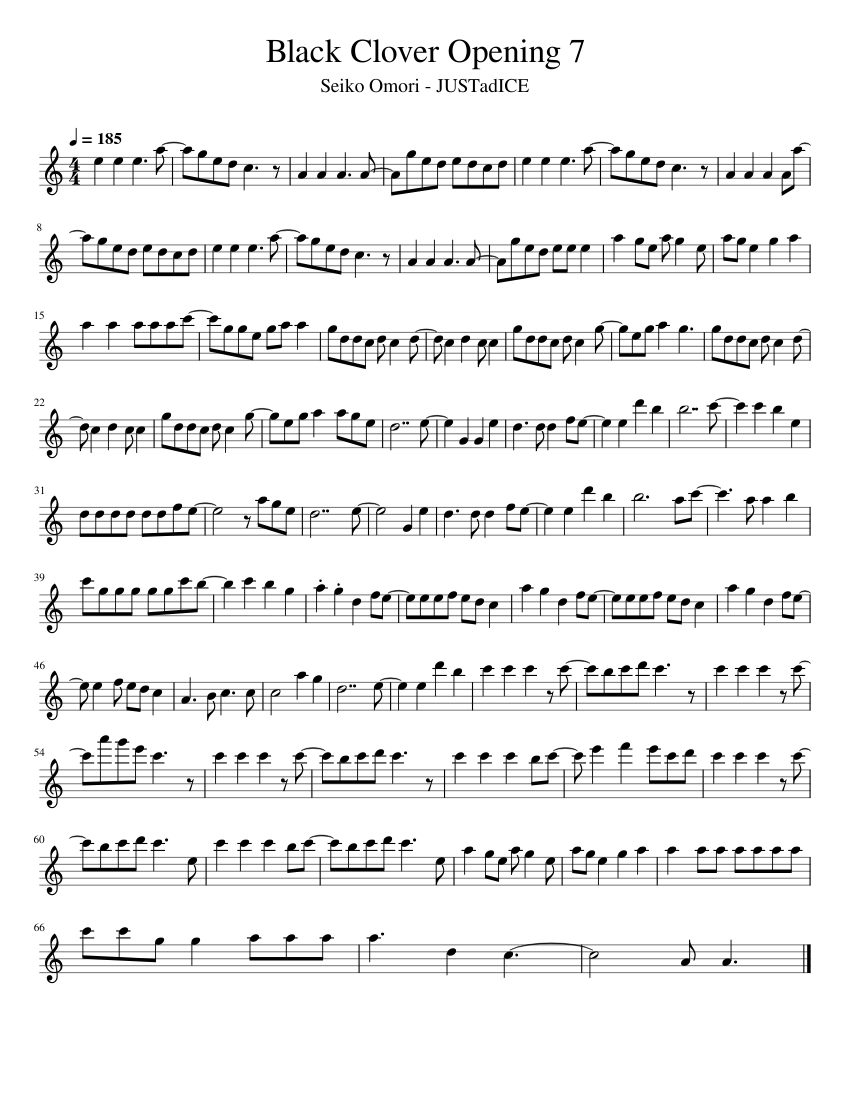 値下げ・CHANGES for 7 Flutes スコア&パート譜 Black Clover Opening 7 Sheet Music for Flute (Solo) | MuseScore.com