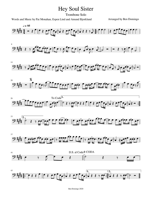 Train- Hey Soul Sister (Trombone) sheet music