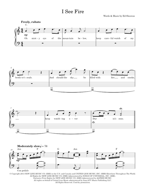 I See Fire (from The Hobbit) - Ed Sheeran (Easy Piano)