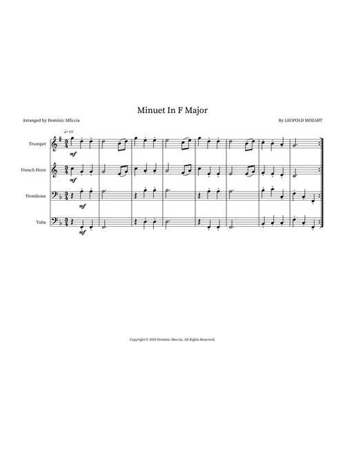 Minuet In F Major (Arr. Dominic Meccia) - Leopold Mozart (Small Ensemble)