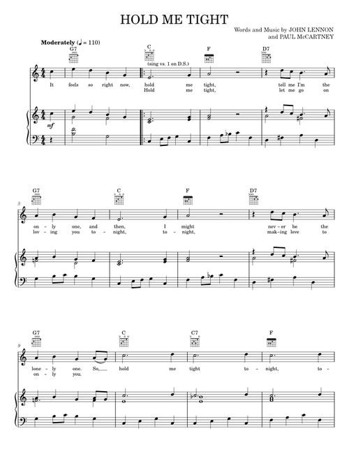 Hold Me Tight - Across The Universe Movie, The Beatles (Piano-Vocal-Guitar)