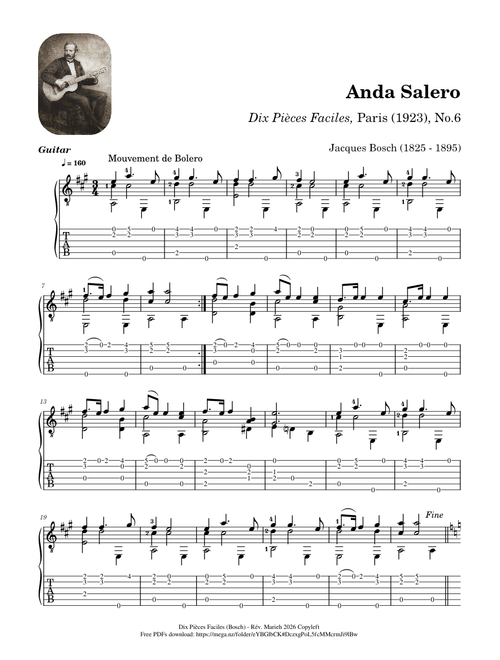 Anda Salero – Dix Pièces Faciles, No.6 – Jacques Bosch (1825 - 1895) - Tab
