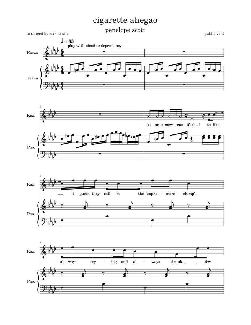 cigarette ahegao chords cigarette ahegao Sheet Music for Piano, Kazoo (Solo)