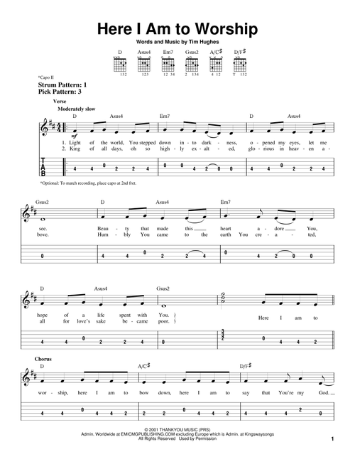 Here I Am To Worship - Tim Hughes (Easy Guitar with TAB)