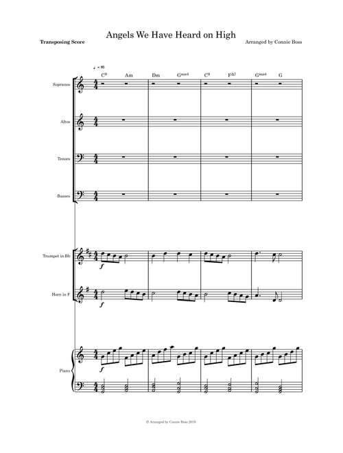 Angels We Have Heard on High SATB, French Horn, Trumpet and Piano (Arr. Connie Boss) - Unknown (Small Ensemble)