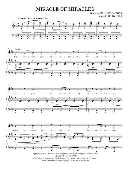 Miracle Of Miracles - Bock & Harnick, Fiddler On The Roof Musical (Piano Vocal)