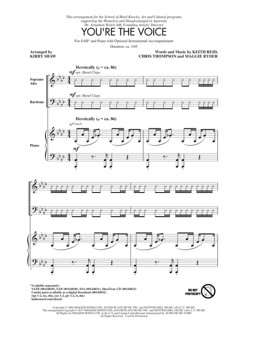 You're The Voice (arr. Kirby Shaw) - John Farnham, Rebecca St James (Choral, SAB)