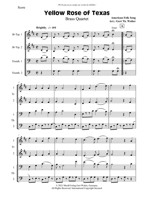 Yellow Rose of Texas (Arr. Gert Th. Walter) - American Folk Song (Brass Ensemble)