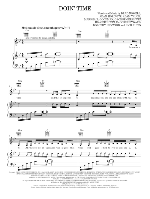 Doin' Time - Lana Del Rey, Sublime (Piano-Vocal-Guitar)