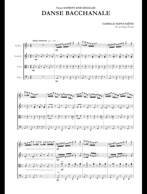 Danse Bacchanale for String Quartet (Arr. Diego Marani) - Camille Saint-Saens (String Quartet)