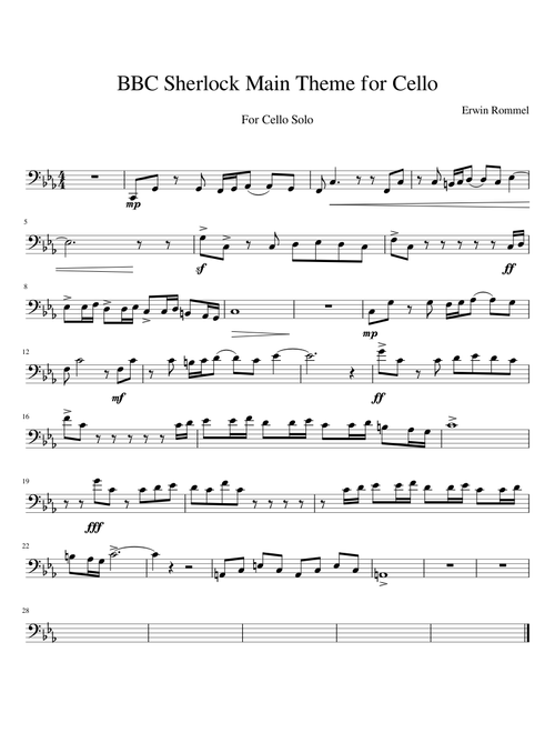 BBC Sherlock Main Theme for Cello