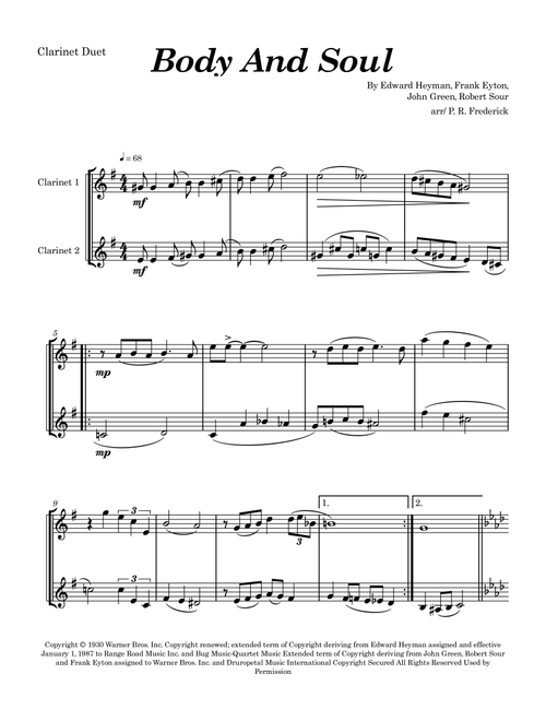 Body And Soul (Arr. P. R. Frederick) - Tony Bennett & Amy Winehouse (Clarinet Duet)